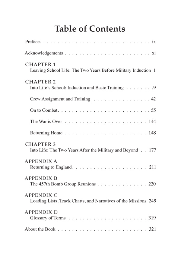 table of contents